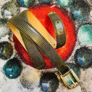 Brighton Womens Large Vintage Brown Green Leather Faux Lizard Skin Embossed Belt